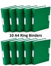 Image of 10 x A4 Ring Binders Classmates Green 25mm 2 holding Rings Pack of 10