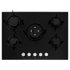 Image of Cookology 70cm Gas on Glass Hob 5-Burner with Enamel Pan Stands - Black GGH700BK