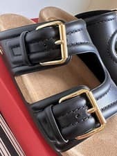 Image of Valentino Garavani Leather Slides Black EU 39.5 NWT