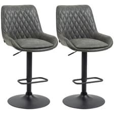 Image of HOMCOM Bar Stools Set of 2, Adjustable Bar Chairs 360° Swivel for Kitchen Grey