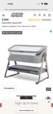 Image of Mamas and Papas Lua Grey Bedside Crib with Mattress. Immaculate. RRP £229