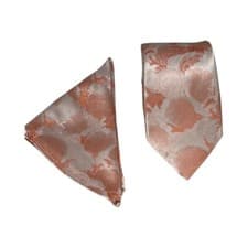 Image of William Turner Floral Peach Tie and Pocket Square Set I081988 NEW