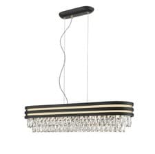 Image of IMPEX Cuba 6 Light Oblong Pendant Gold Black Crystal Ceiling Light Chandelier