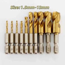 Image of Size:1.5mm-13mm Hexagonal Shank Twist Drill Bits HSS Steel Titanium Plated