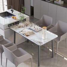 Image of Large Rectangular White Dining Table Robust Aluminum Legs Slate Kitchen Table
