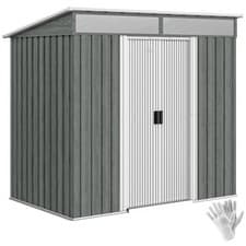 Image of Outsunny 6.5x4FT Garden Shed Lockable Metal Tool Shed Light Grey Wood Effect