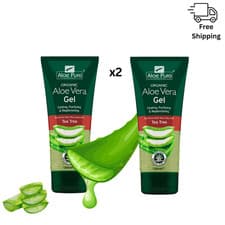 Image of Aloe Pura Aloe Vera Gel with Tea Tree 200ml x2 – Organic Soothing Skin Care
