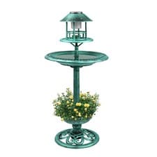 Image of BIRD HOTEL FEEDER & BATH WITH SOLAR LIGHT GARDEN ORNAMENTAL BIRDS TABLE STATION