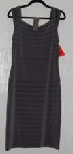 Image of MINT VELVET SIZE 16 GREY PLEAT LOOK SLEEVELESS BODY CON MIDI DRESS NWT
