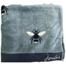 Image of Joules Blue Botanical Bee 100% Cotton Bath Towel 70cm x 130cm. New