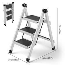 Image of Portable 3 Step Ladder Lightweight Folding Step Stool Anti Slip Tread Heavy Duty