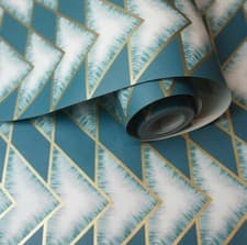 Image of HOLDEN Eigar Geometric Teal Metallic Wallpaper 90450 (Clearance)
