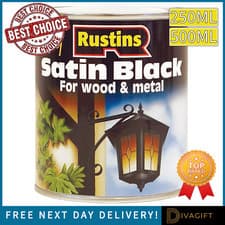 Image of RUSTINS QUICK DRY SATIN BLACK PAINT FOR WOOD & METAL 250ML 500ML NEW