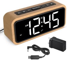 Image of Wooden Loud Alarm Clock with 12 Sounds, 5 Volumes & Brightness Levels