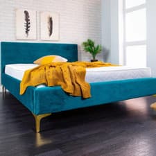 Image of Stunning New Modern Italian Teal Fabric Bed Frame Plush Velvet - UK Handcrafted