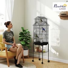 Image of Metal Bird Cage w/ Plastic Perch, Food Container, Handle, Refurbished