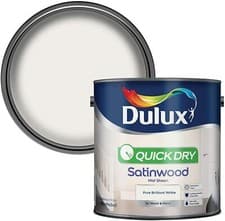 Image of Dulux Quick Dry Satinwood Pure Brilliant White Paint Wood Metal 750ML 2.5L