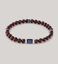 Image of Tommy Hilfiger Logo Detail Beaded Bracelet Brown