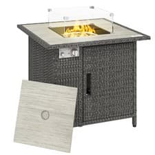 Image of Outsunny Rattan Gas Fire Pit Table with Rain Cover, Wind Guard, 14.5 KW