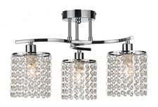 Image of Modern 3 Way Crystal Droplet Ceiling Chandelier in Chrome - LED Compatible