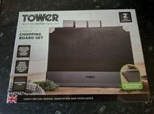 Image of TOWER Non Slip 4 Piece Chopping Board Set Black Grey New SEALED Home Kitchen