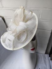 Image of Asymmetric Sinamay Disc Fascinator with Feathers