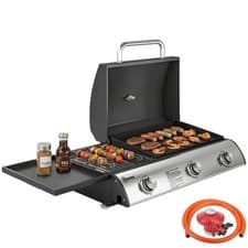 Image of Outsunny 7.5 kW Portable Portable Gas Plancha BBQ Grill with 3 Burner, Black