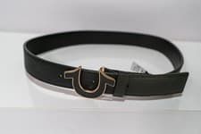 Image of New True Religion Men's Sage II Enamel Horseshoe Black/Gold Buckle Belt Size 34