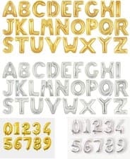 Image of 16" 32" 42" Gold/Silver Foil Helium Alphabet Number Balloons Weddings & Parties