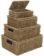 Image of JVL 4 Set Storage Baskets Seagrass Rectangular Storage Baskets 15-413 Storage