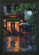 Image of Rainy Cafe Scene Pixel Art Framed Wall Art Poster Canvas Print Picture