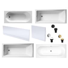 Image of Modern Gloss White Bathroom Straight Bath Single/Double Ended Waste & Panels