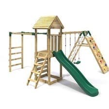 Image of Rebo Wooden Climbing Frame & Swings Slide Climb Wall & Monkey Bars Dolomite