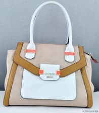 Image of NWT Handbag GUESS Keita Satchel Bag Sand Multi