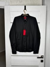 Image of Hugo Boss "Ero3" Slim Fit Black Shirt Metal Collar Tips Dress Shirt Men's Size S