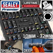 Image of SEALEY DEEP & SHALLOW IMPACT SOCKET Set 1/2"Dr 34pc 10mm-32mm 6pt Hex Socket Set
