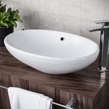 Image of Etive Oval 600 mm Large Counter Top Basin Sink Overflow Wash Ceramic Bathroom