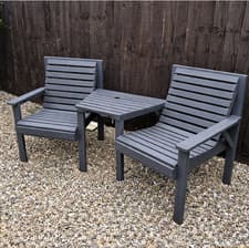 Image of Wooden Garden Love Seat 2 Seater Rustic Grey Companion Patio Table Chairs Bench