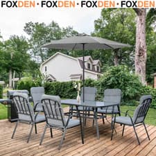 Image of 7 Piece Garden Dining Set with Cushioned Chairs for Outdoor Patio Grey