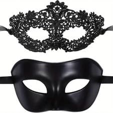 Image of 2pcs Black Lace Masquerade Mask Couples Halloween Party Mardi Gras Set