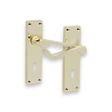 Image of Victorian Scroll Internal Door Handles Pair Lever Latch Lock WC Polished Brass