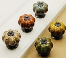 Image of Ceramic Door Knobs. Vintage Pumpkin Style. 5 Classic Colours. Drawer Pulls.