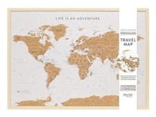Image of Travel Cork Board World Map 100 Pins Splosh Travel Wood Framed 93.5 x 64.5cm