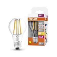Image of Osram 11w (100w) A60/GLS LED Warm White (2700K) Dimmable E27/ES Clear Lightbulb.