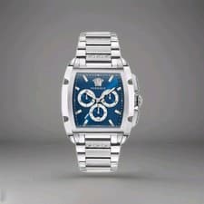 Image of Versace Dominus Quartz Watch, Silver, Blue, Sapphire Crystal, VE6H00423 chrono.