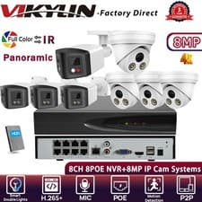 Image of VIKYLIN 8CH 8POE NVR Systems Dual light Color+IR 180°VIEW 8MP 4K IP CAMERA Lot