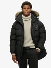 Image of Superdry Mens Jet Black Everest Longline Baffled Parka Jacket rrp £175