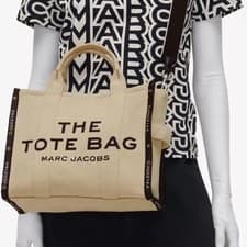 Image of MARC JACOBS The Medium Jacquard Tote Bag Warm Sand & Dust bag Authentic RRP £350