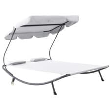 Image of Garden Double Hammock Sun Lounger Day Bed Canopy 2 Pillows with Stand White