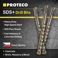 Image of PROTECO SDS+ Plus Drill Bit 5–24mm Masonry Concrete Brick Tungsten Carbide Tip